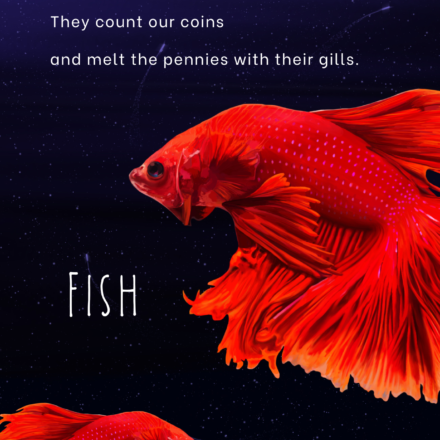 image of two red fish and a poem next to it titled: Fish